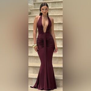 BABYBOO ROSETTA MAXI DRESS - CHERRY LACQUER SIZE XS.